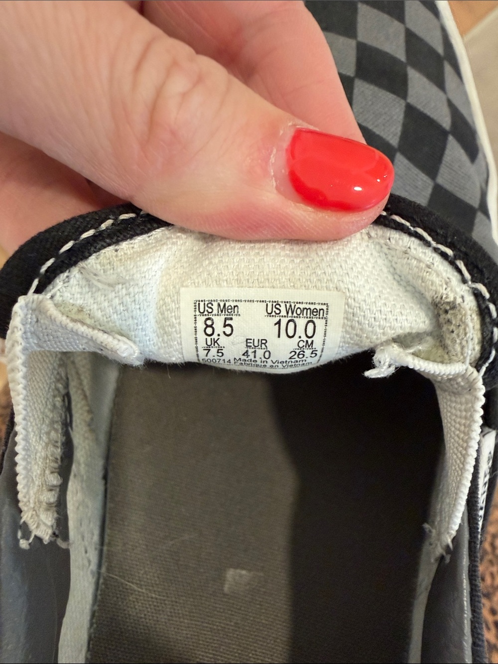 Vans Classic Slip-On Checkerboard Black Gray Canvas Skate Shoes Unisex M8.5/W10 - Picture 6 of 6